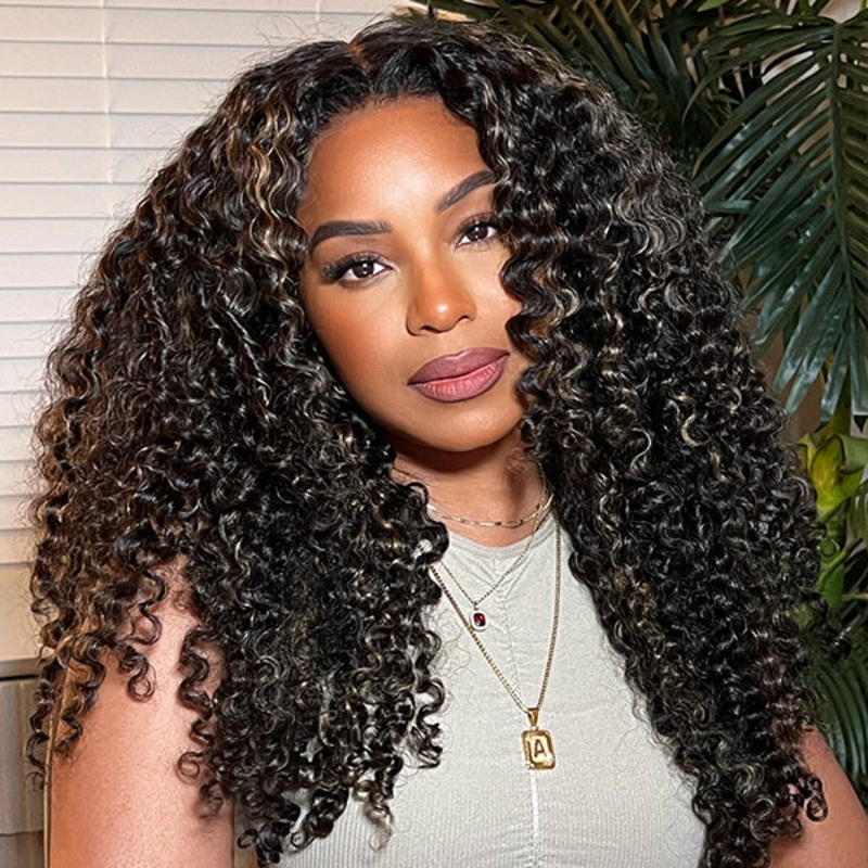 1B/27 Highlights Bomb Curly Lace Front Wigs 13X4/13×6 Invisible HD Lace Frontal Curly Human Hair Wigs For Women