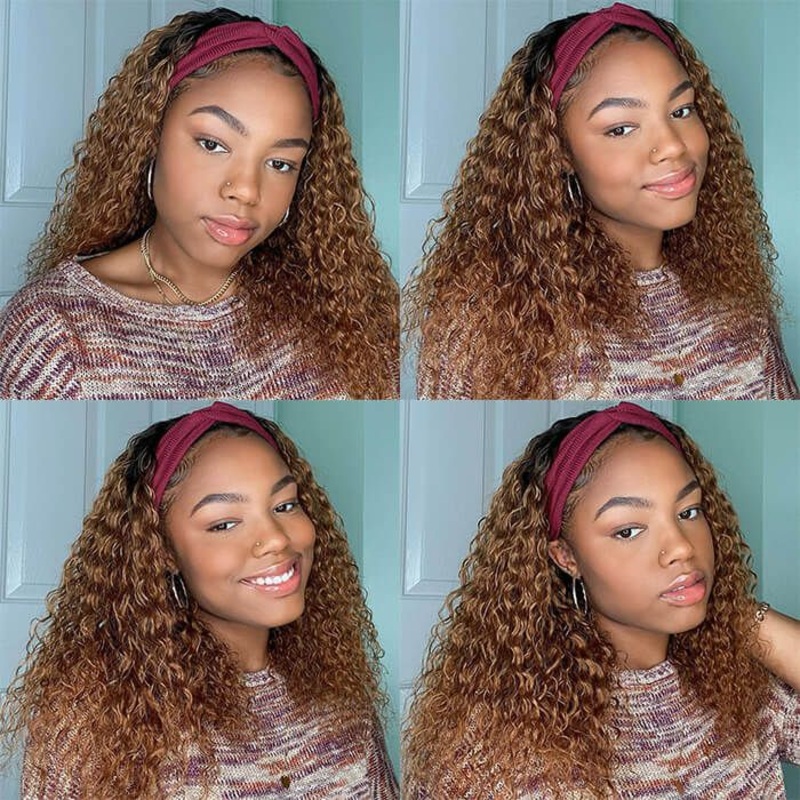 #30 Ombre Color Headband Wig Human Hair Headband Scarf 180% Density Wig