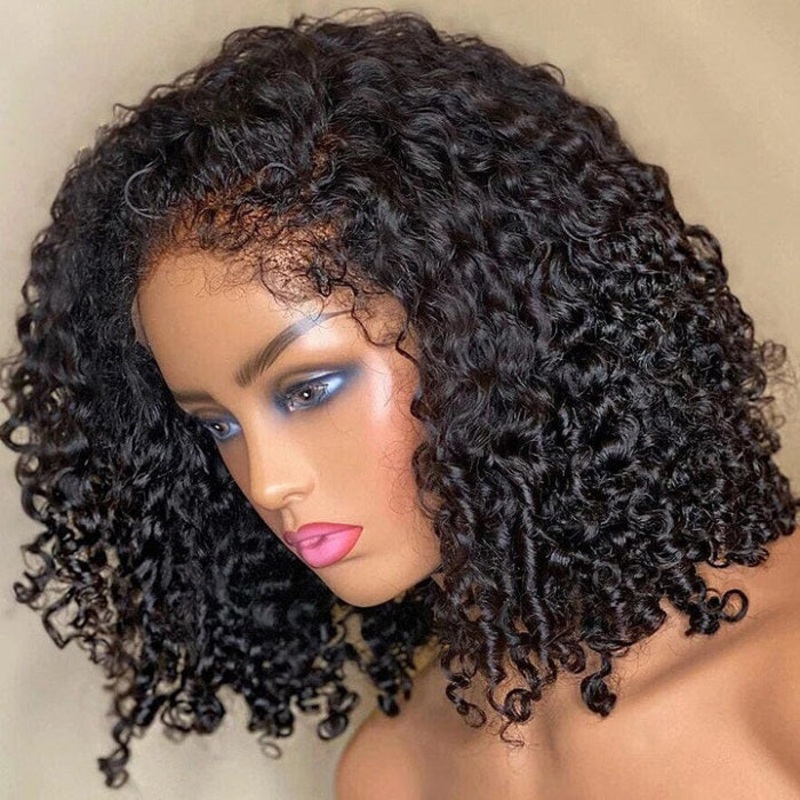 4C Edge Hairline Short Bob Curly 13×4 HD Lace Front Wig with Curly Edges Baby Hair Wigs 220% Density