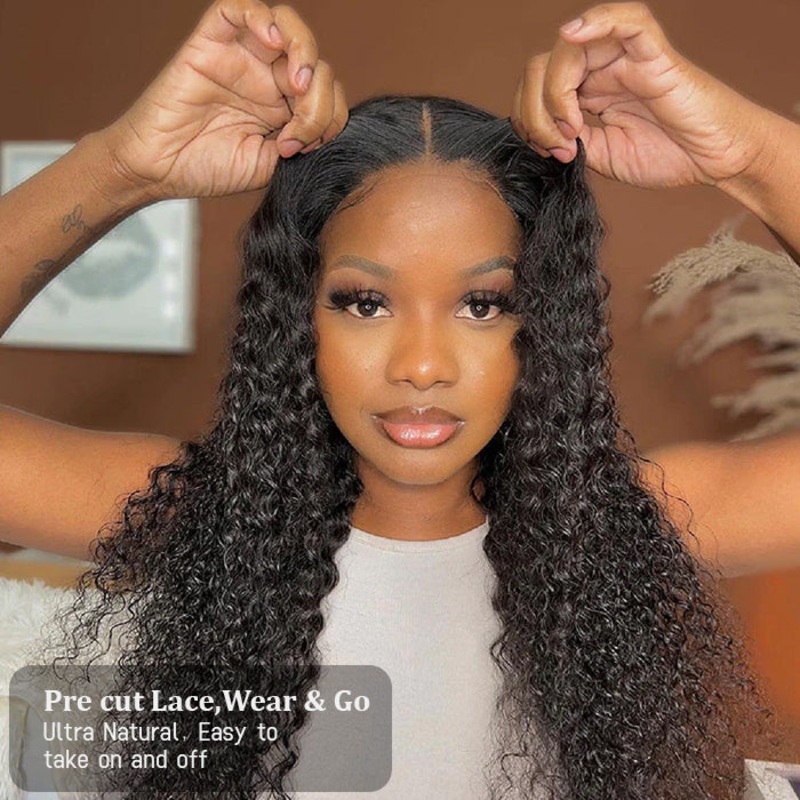 8X5 Pre-Cut Lace Wig Put On & Go Curly Human Hair Wig With Breathable Cap Beginner Wig