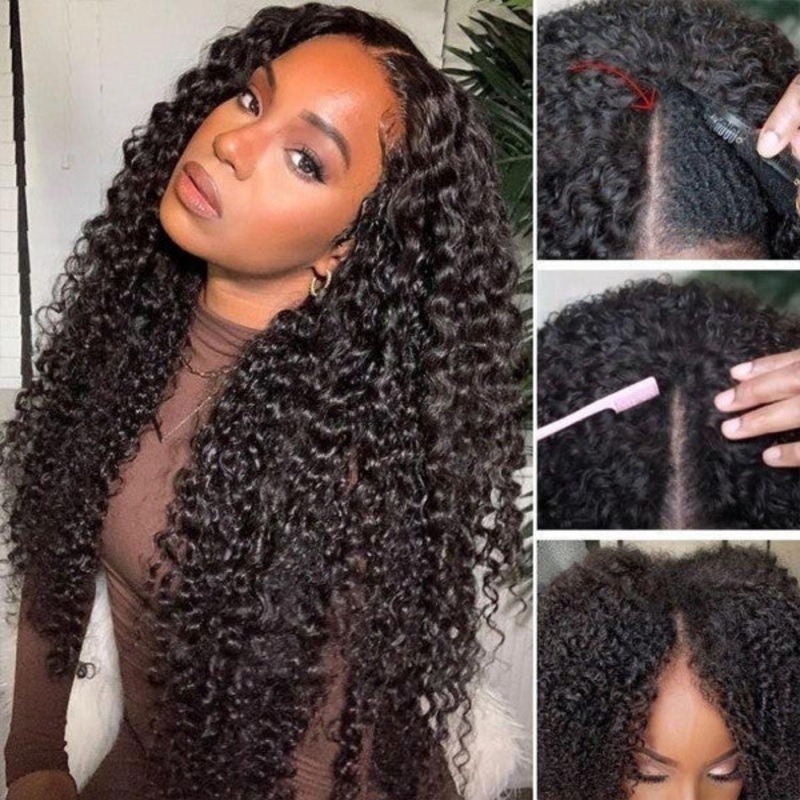Beginner Friendly V Part Curly Wig No Leave Out Super Natural Human Hair Wigs