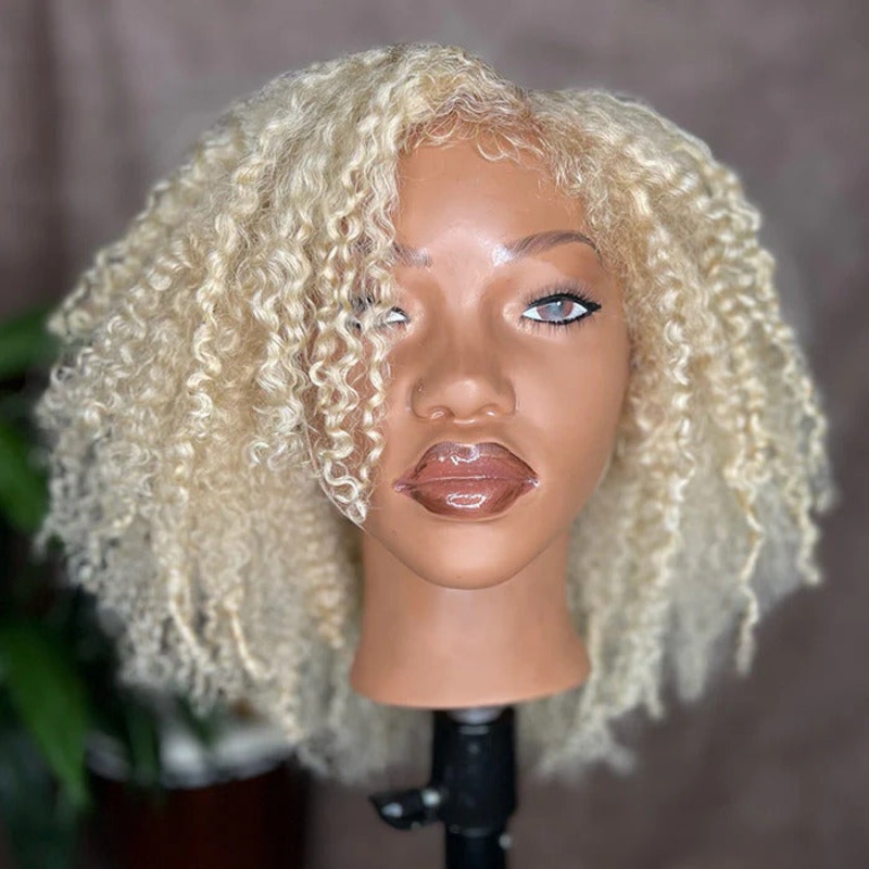 Bold Blonde 4C Edges Curly Lace Wig Pre Plucked Pre Cut HD Lace 613 Glueless Human Hair Wig With Realistic And Natural Hairline For Black Women