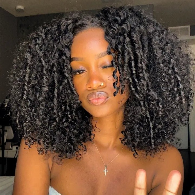 Cynosure Pre-All Finger Coils Dreadlock  Wig 8X5 HD Lace Glueless Big Volume Human Hair Wig Fluffy Afro Curly Wig 300% Density