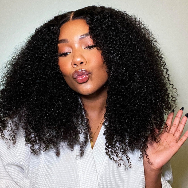 Glueless Bomb Afro Curl HD Lace Front Wigs Pre Cut Pre Bleached Luxurious 250% Density Human Hair Wig For Black Women