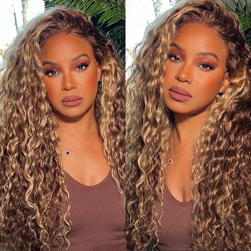 Honey Blonde Highlight Water Wave Wig 13×4 13×6 Lace Front Wig Colored Human Hair Lace Wig