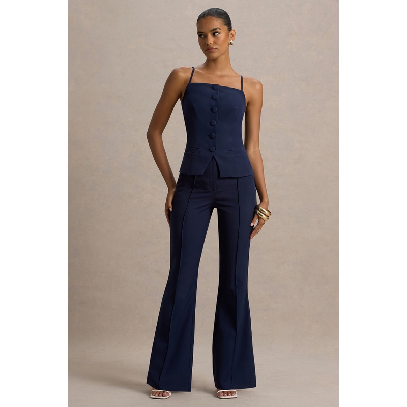 Jada | Navy Tailored Flared-Leg Trousers