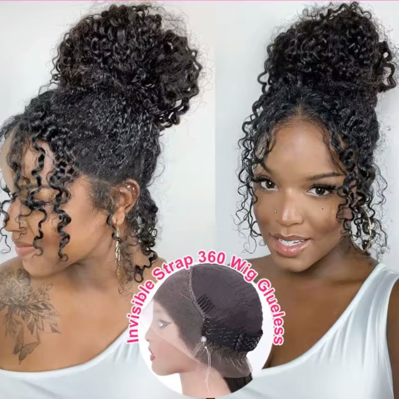 New Glueless 360 Around Lace Frontal Wigs With Adjustable Elastic String Ready & Go Curly Affordable Human Hair Wigs