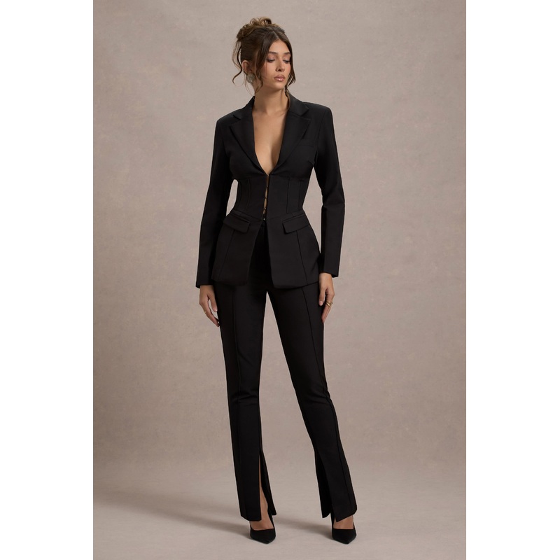 Wonder Woman | Black High Waist Straight Leg Trousers With Hem Split