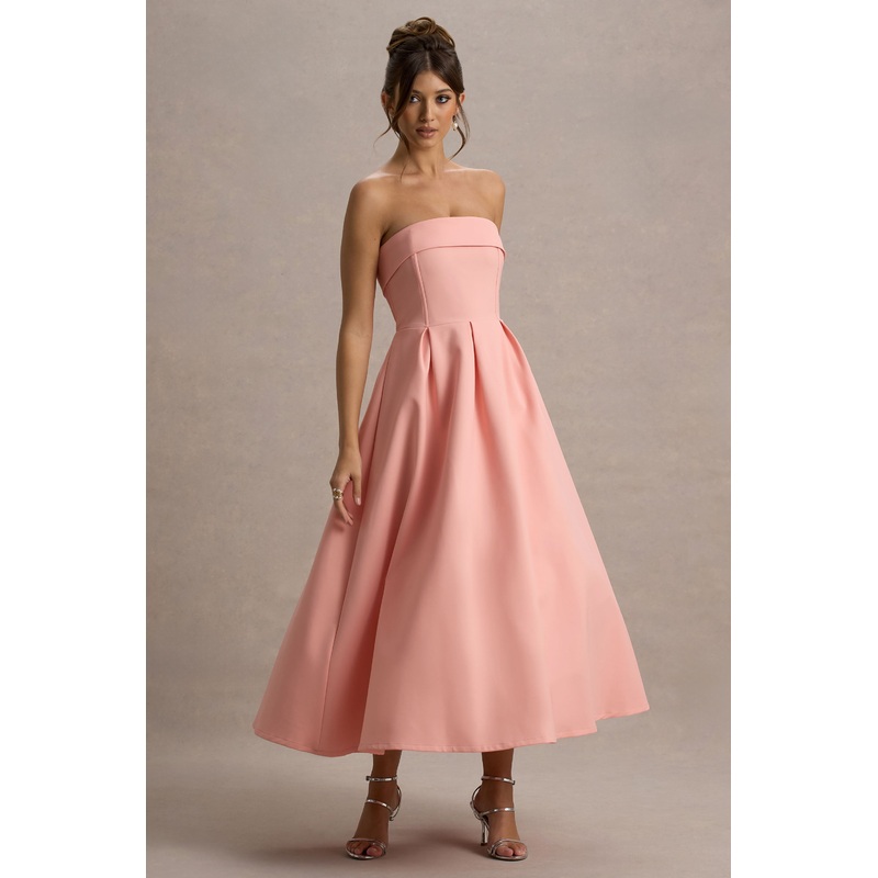 Annalise | Pink Bandeau Skater Midi Dress