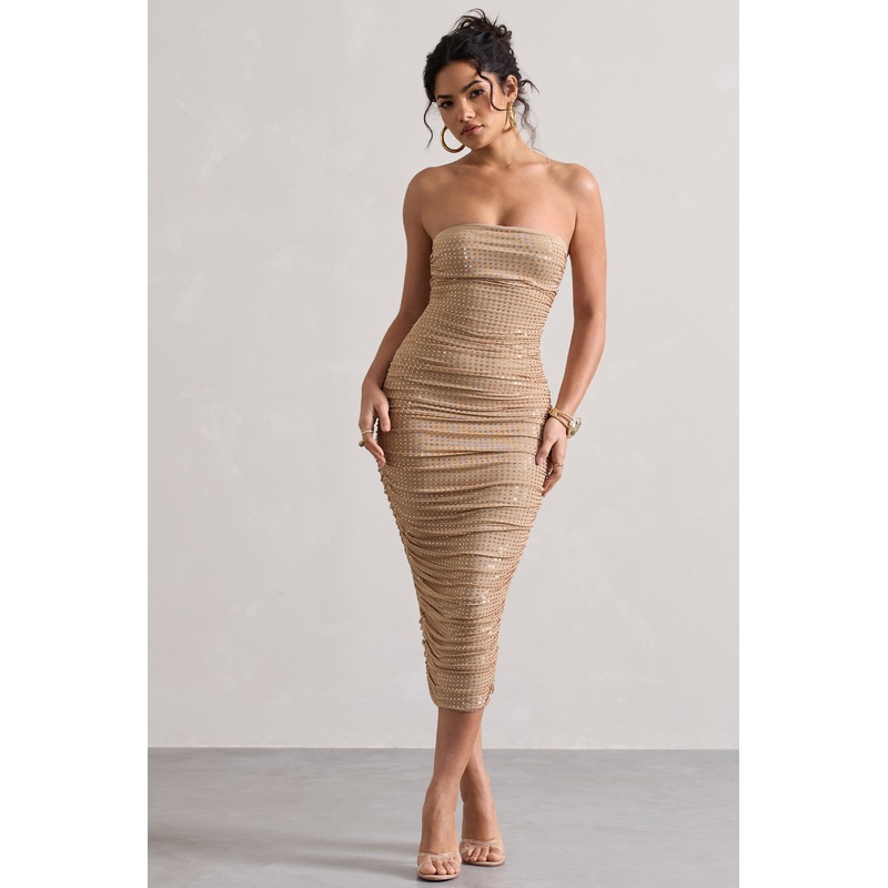 Astro | Gold Embellished Bandeau Midi Dress