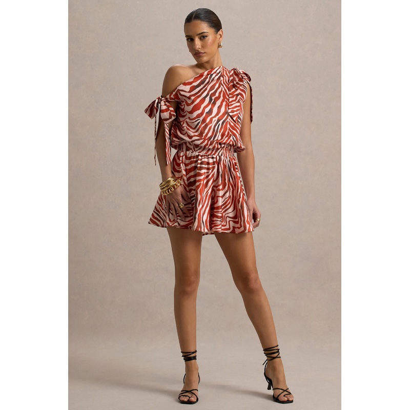 Bathe | Zebra Print Satin Asymmetric Playsuit