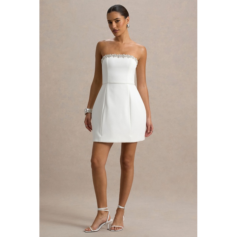 Bobbie | White Embellished Bandeau Mini Dress