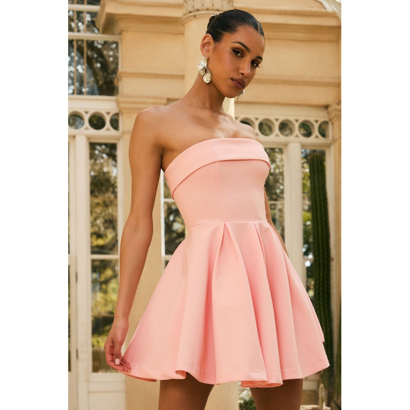 Bruna | Light Pink Bandeau Skater Mini Dress