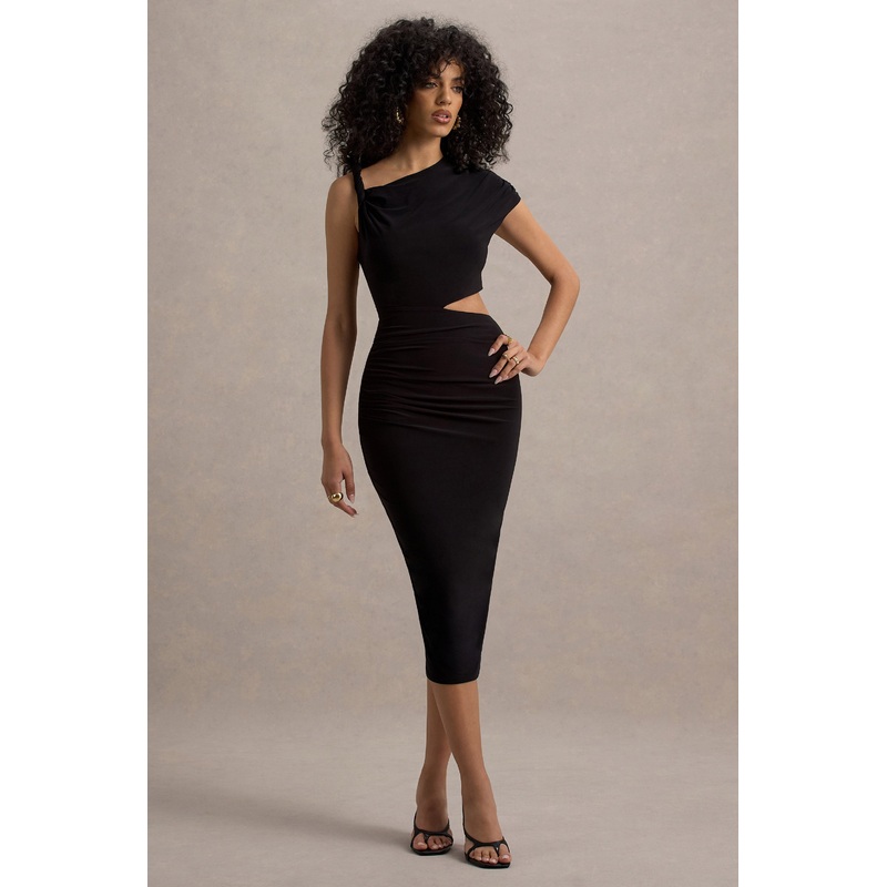 Calliope | Black Cut-Out Gathered Midi Dress