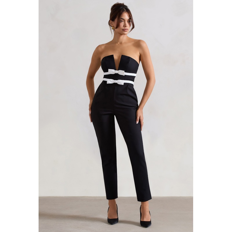 Casta | Black Strapless Tailored Straight-Leg Jumpsuit With Bows