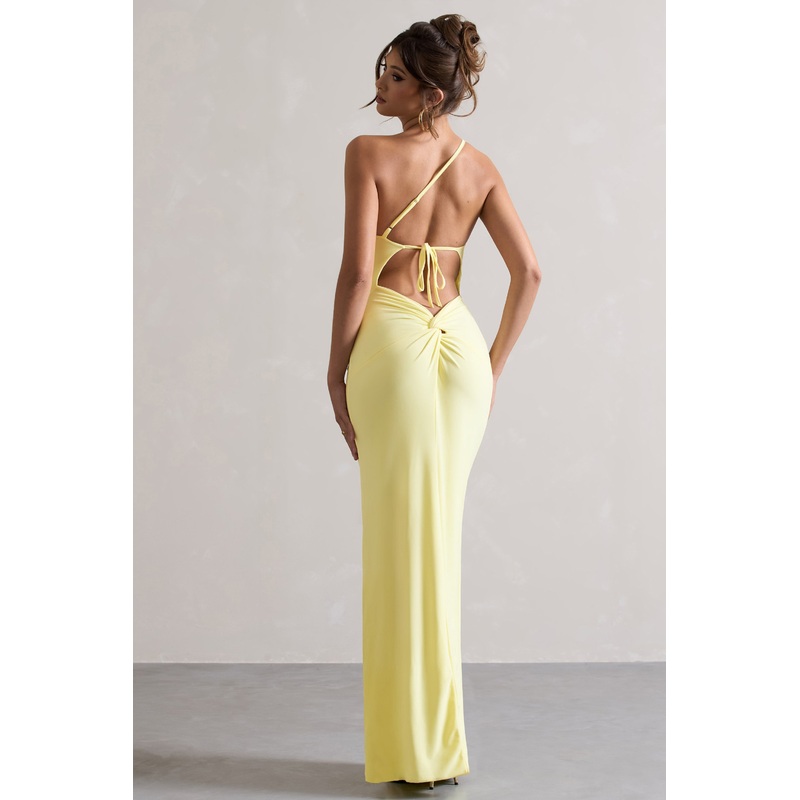 Dressing Up | Lemon One Shoulder Maxi Dress With Open Back Detail