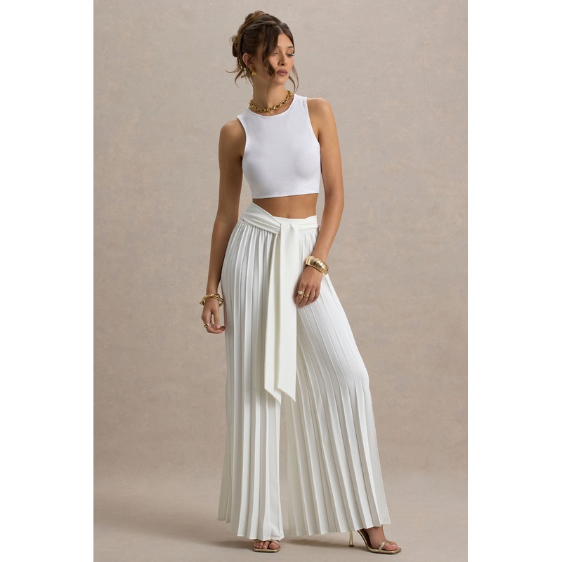 Eclipse | Cream Pleated Wide-Leg Trousers