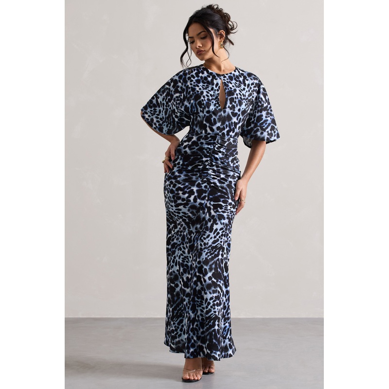 Elidy | Animal Print Ruched Flutter-Sleeve Cut-Out Maxi Dress