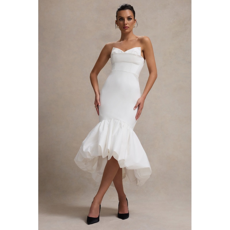 Emmelina | White Corset Maxi Dress With Volume Hem