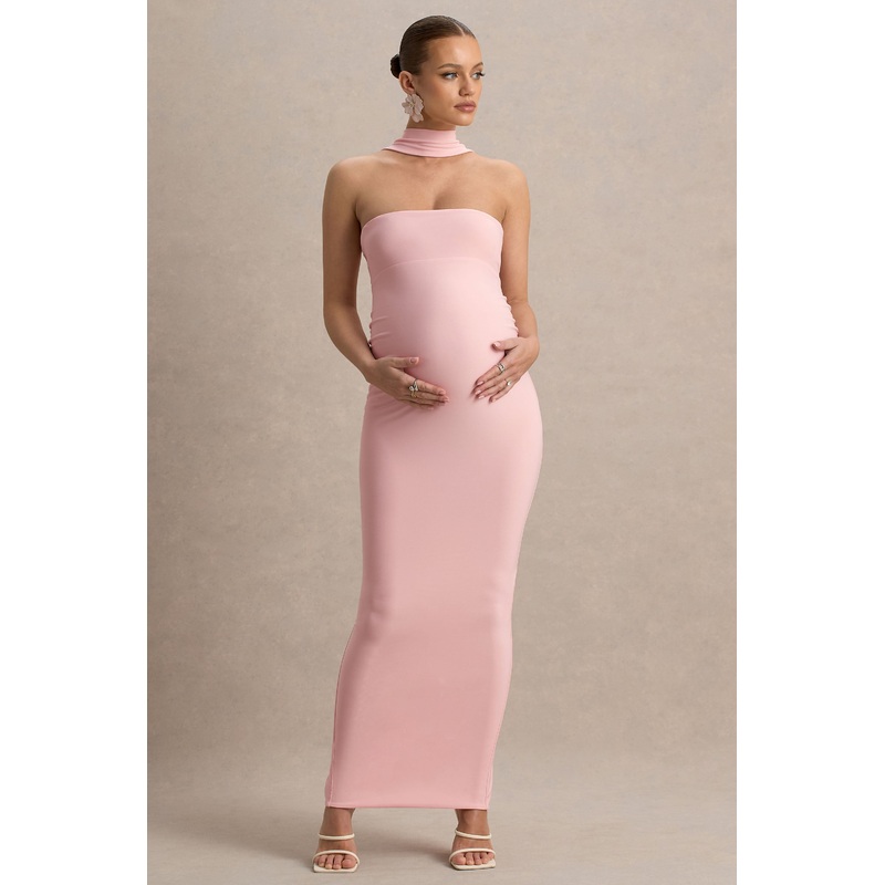 Glaze | Pink High-Neck Maternity Maxi Dress