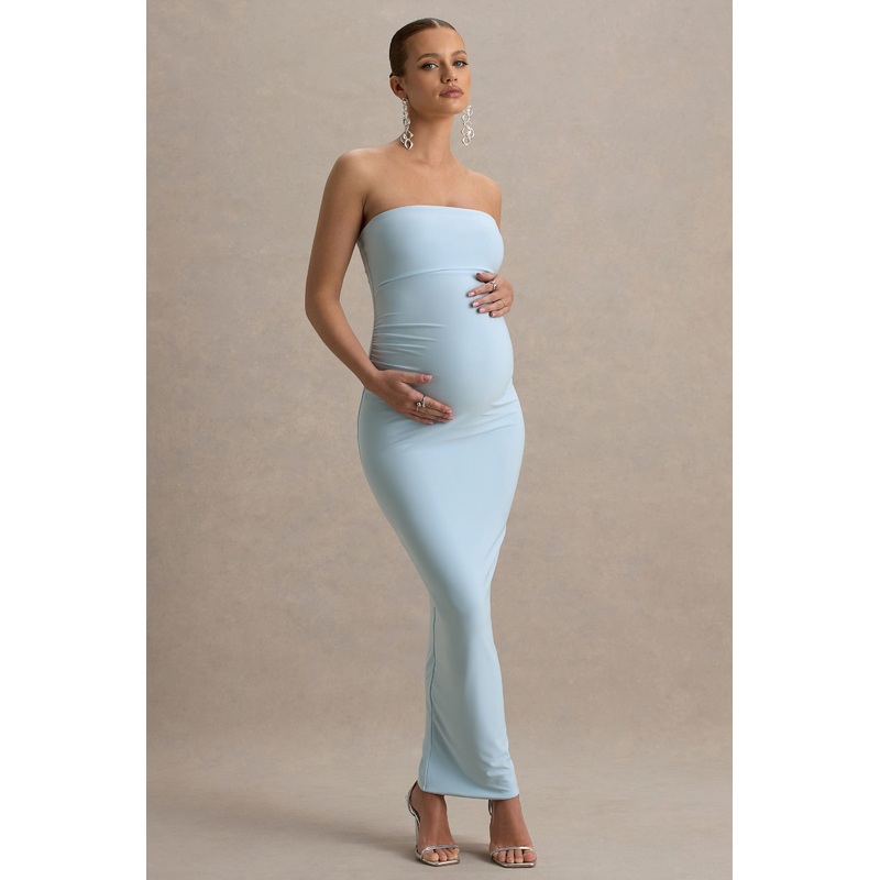 Juniper | Powder Blue Strapless Maternity Maxi Dress