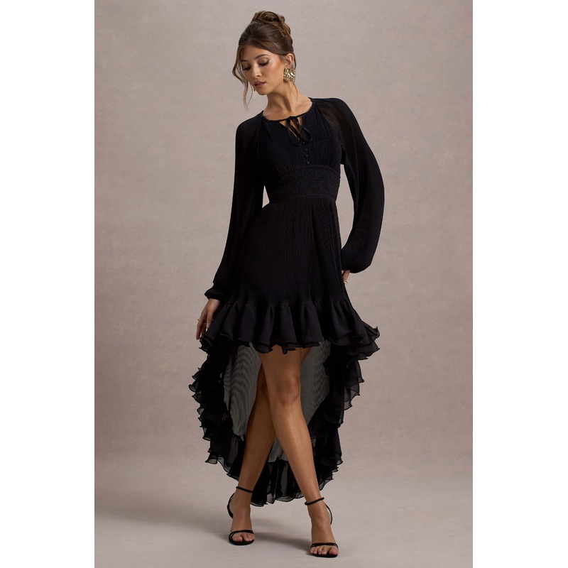 Namir | Black High-Low Chiffon Maxi Dress