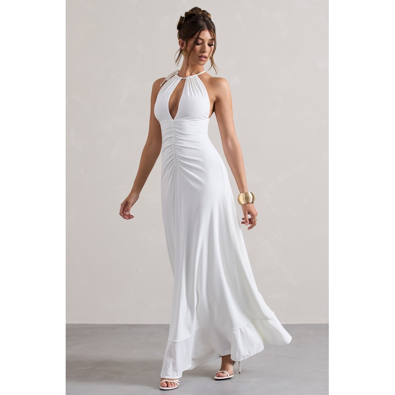 Naria | Cream Ruched Cut-Out Split Maxi Dress