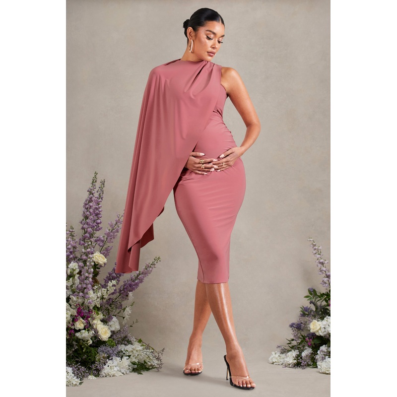 New Chapter | Blush Pink Asymmetric Maternity Midi Dress With Cape