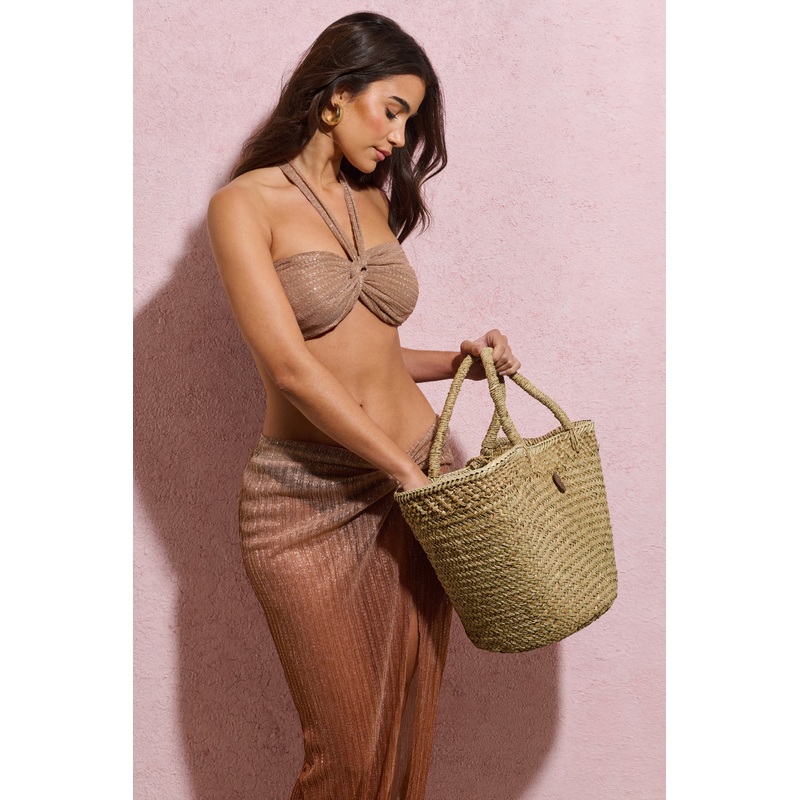 Nissi | Beige Woven Tote Handbag