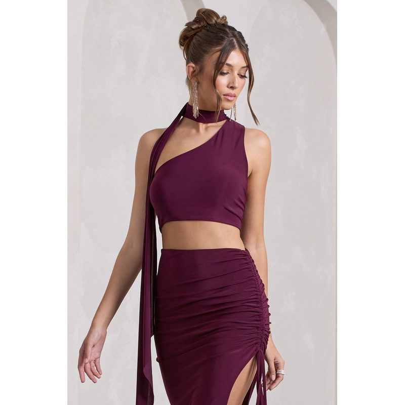 North Wind | Plum One-Shoulder Crop Top With Scarf