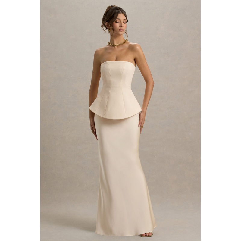 Ohio | Champagne Strapless Corset Maxi Dress
