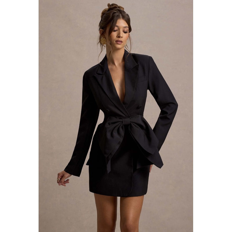 Prized | Black Tailored Blazer Mini Dress With Bow