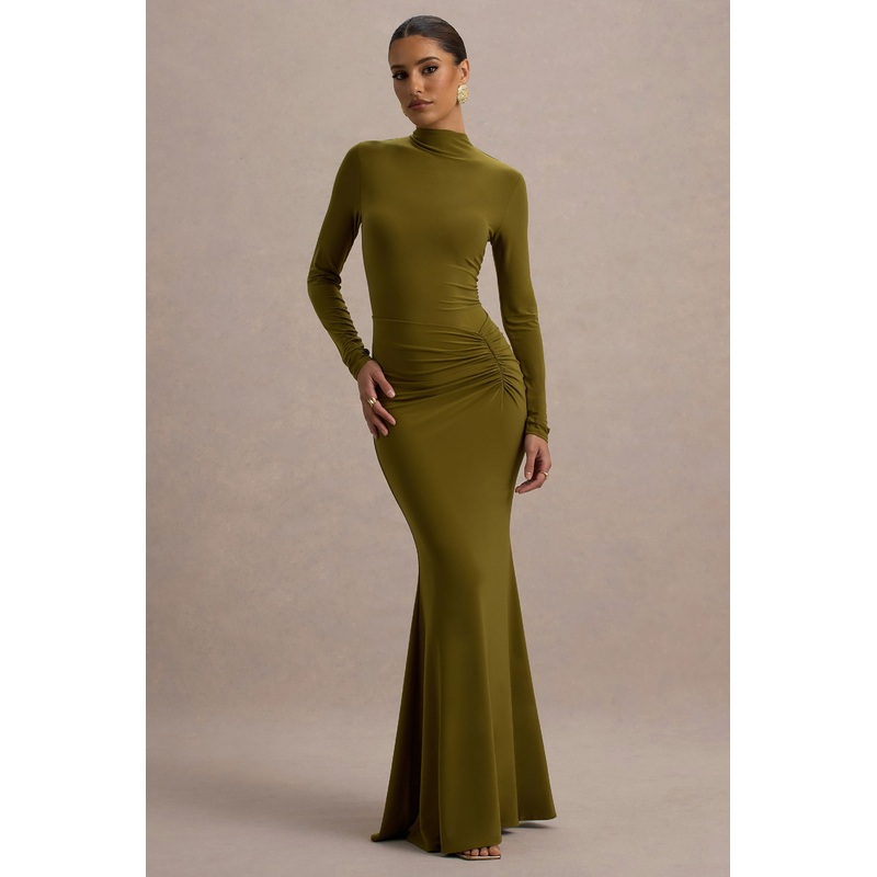 Reid | Green Long-Sleeve Gathered Maxi Dress