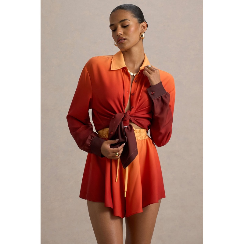 Rowan | Ombre Satin Shirt with Plunge Neckline