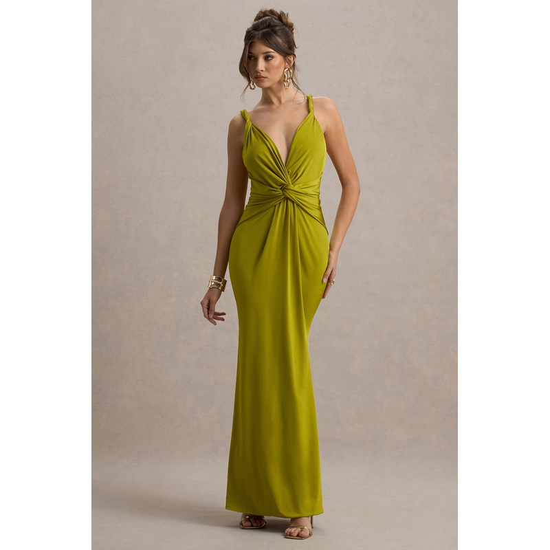 Santez | Green Twisted Plunge-Neck Maxi Dress