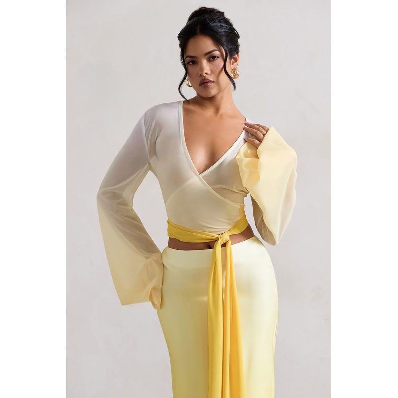 Sun Seeker | Yellow Ombre Flared-Sleeve Wrap Top
