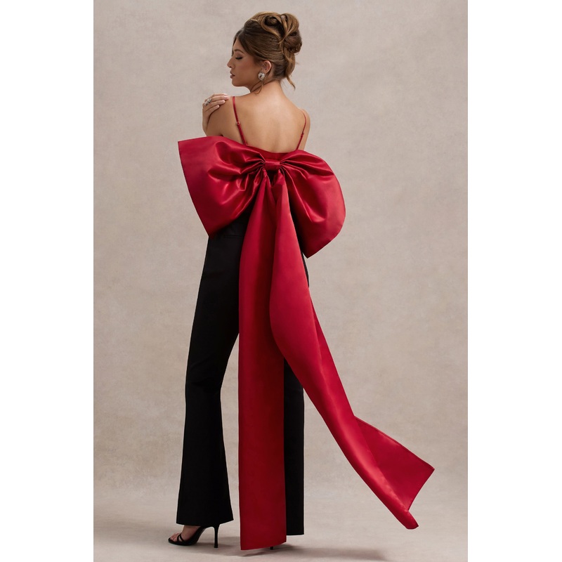 Sweet Escape | Red Satin Crop Top With Oversized Satin Bow