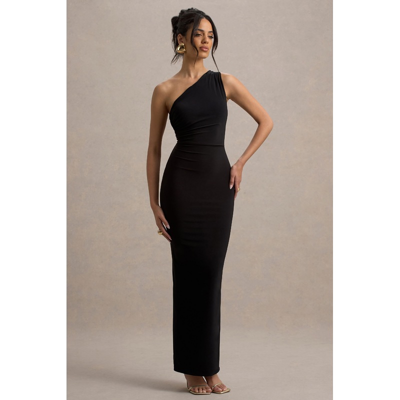 Venetia| Black One-Shoulder Tie-Back Maxi Dress