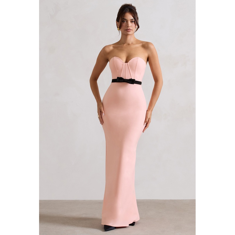 Albi | Pink Structured Strapless Corset Maxi Dress With Bow