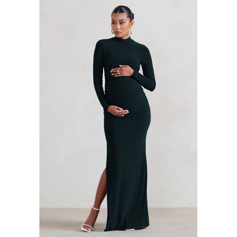 Alejandra | Black Maternity Long Sleeve High Neck Maxi Dress
