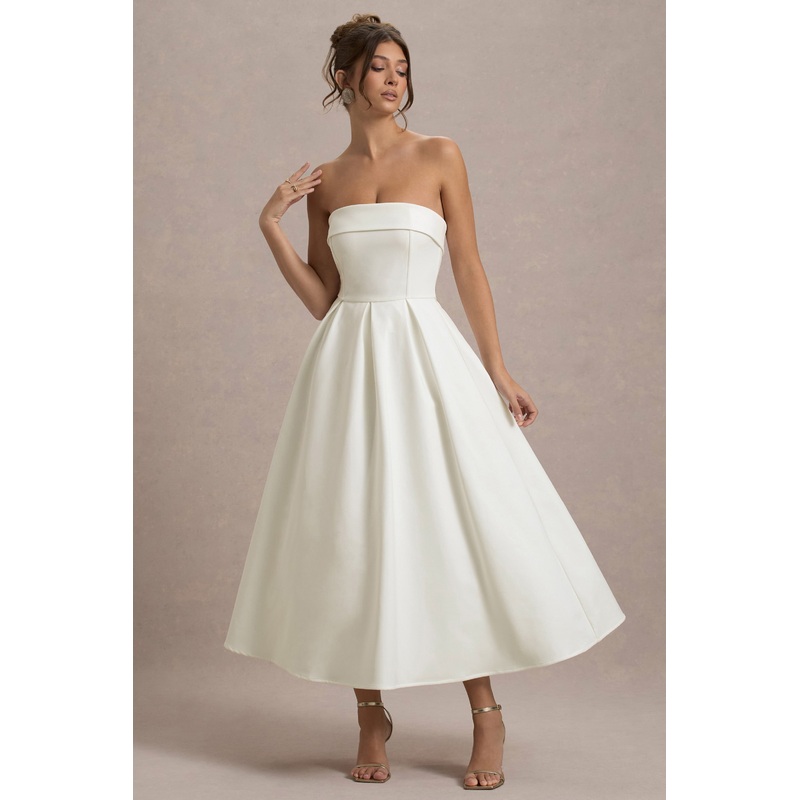 Annalise | Ecru Bandeau Skater Midi Dress