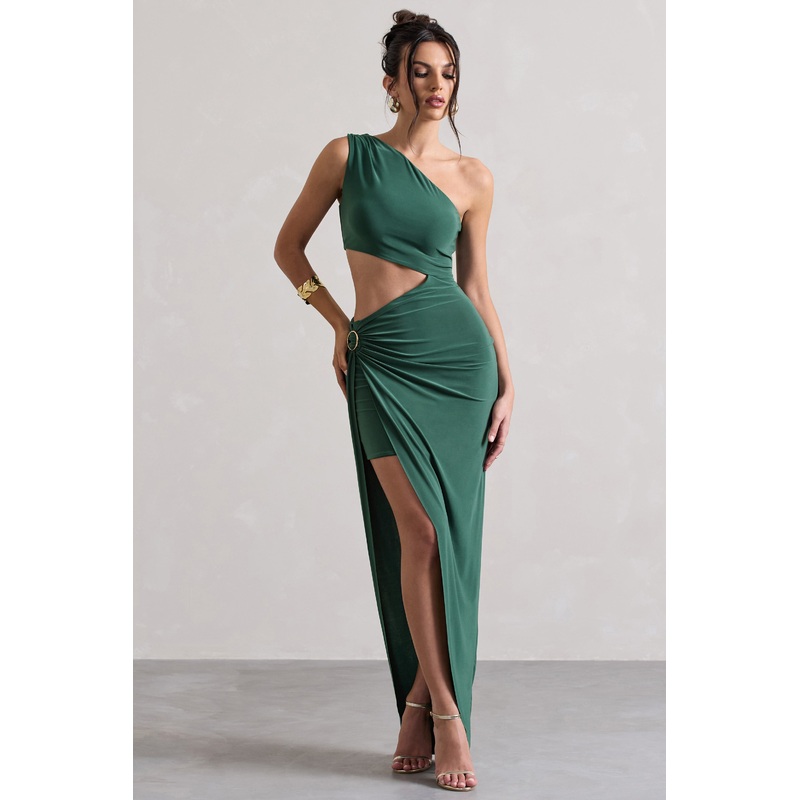 Costa Rica | Forest Green Asymmetric Cut-Out Split Maxi Dress