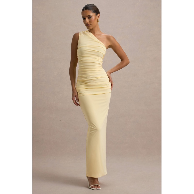 Dalarie | Pale Lemon One-Shoulder Gathered Maxi Dress