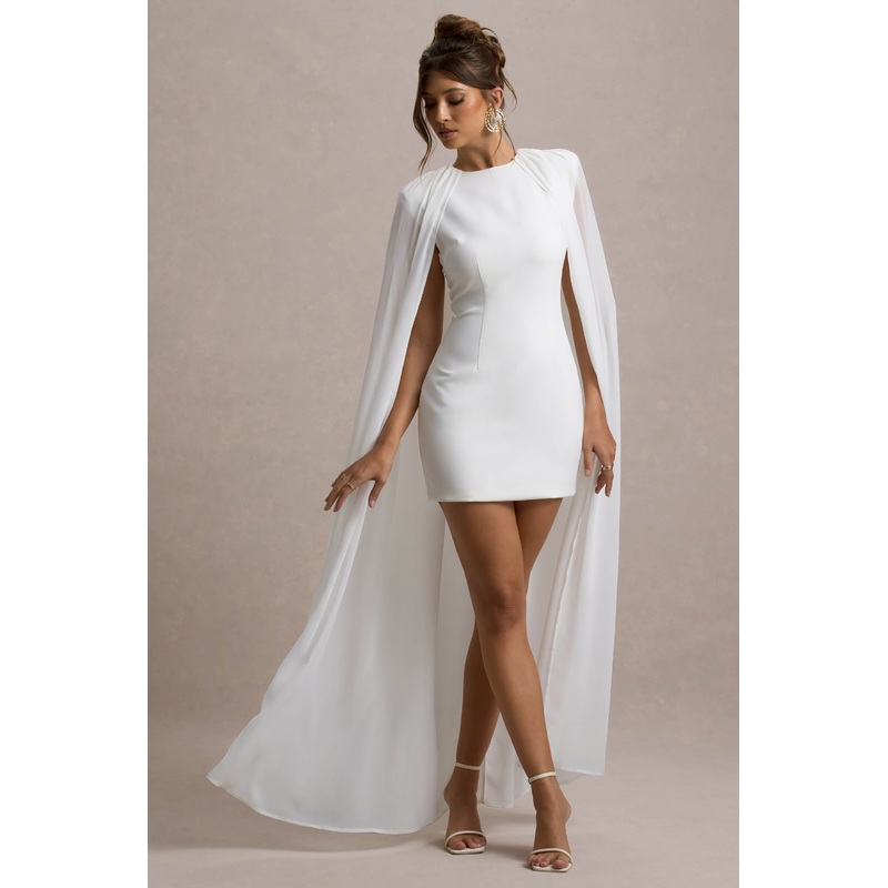 Elysium | White Bodycon Mini Dress With Chiffon Cape