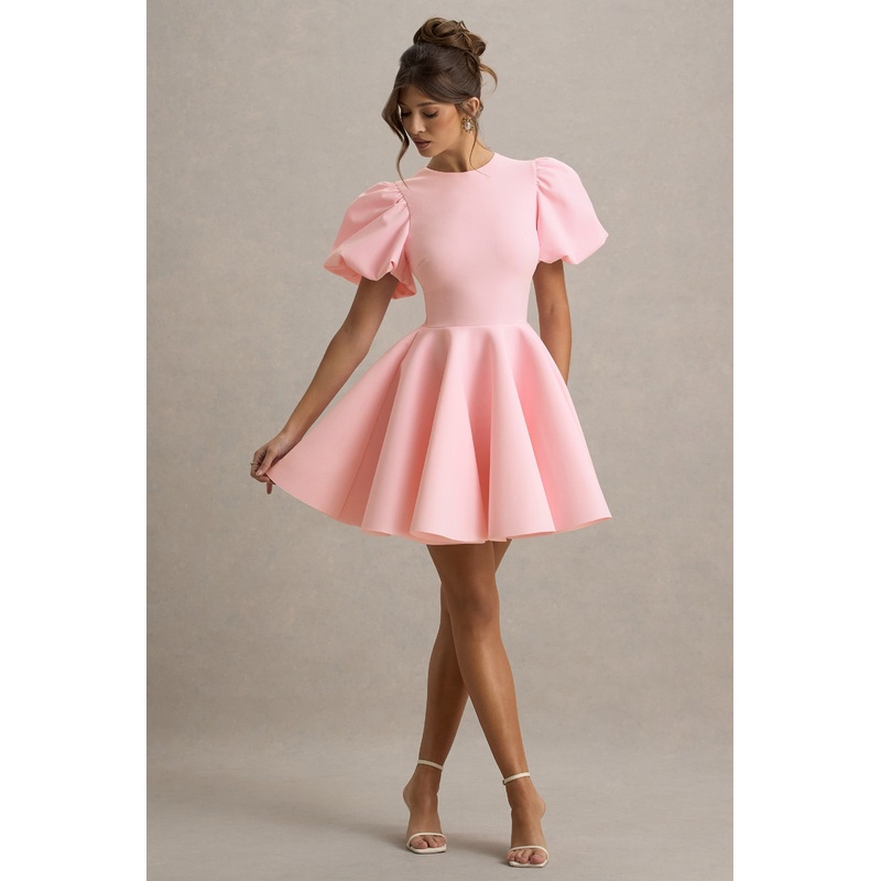 Emelia | Pink Puff-Sleeve Skater Dress