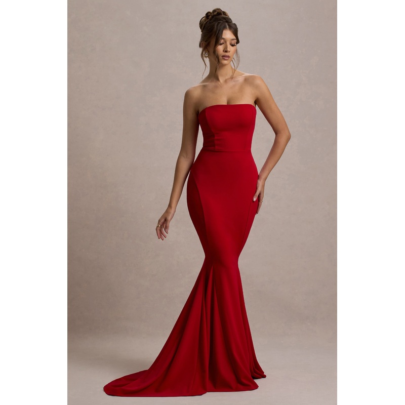 Impress Me | Red Strapless Bandeau Fishtail Maxi Dress