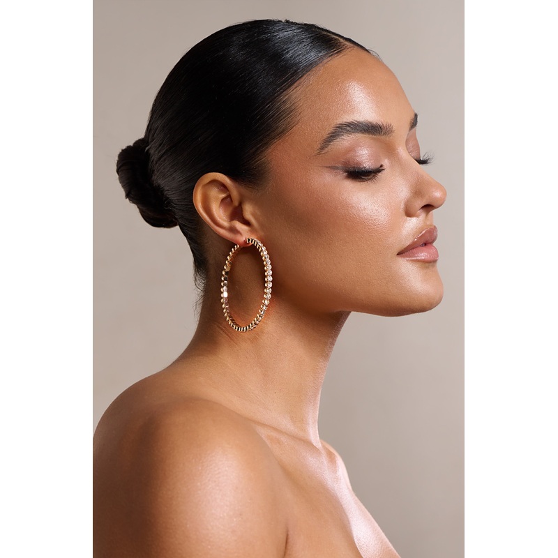 Jude | Gold Diamante Large Hoop Earrings
