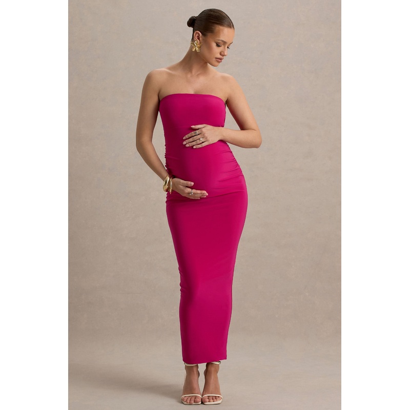 Juniper | Hot Pink Strapless Maternity Maxi Dress