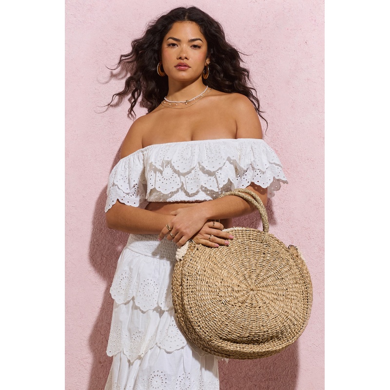 Maho | Beige Round Crochet Handbag