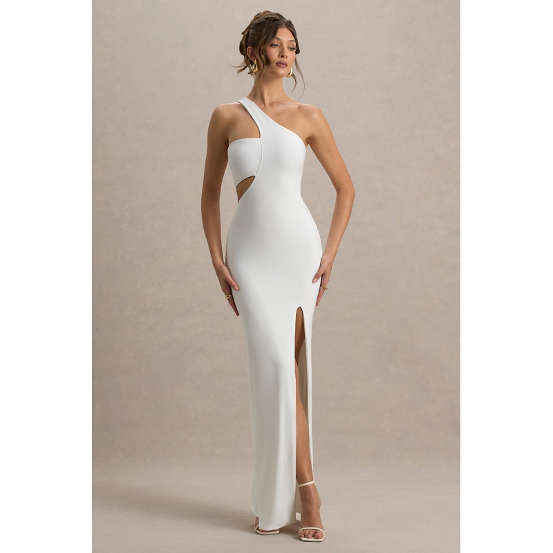 Matiya | White Asymmetric Cut-Out Split Maxi Dress